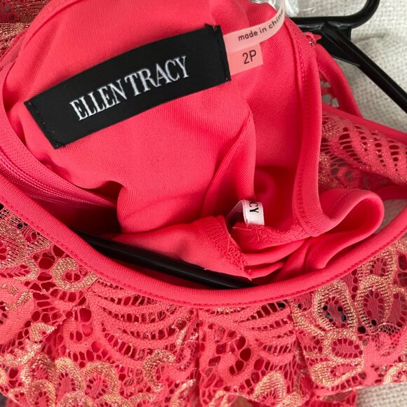 Ellen Tracy Pink Metallic Lace with Gold Belt - Size 2P - Picture 2 of 3
